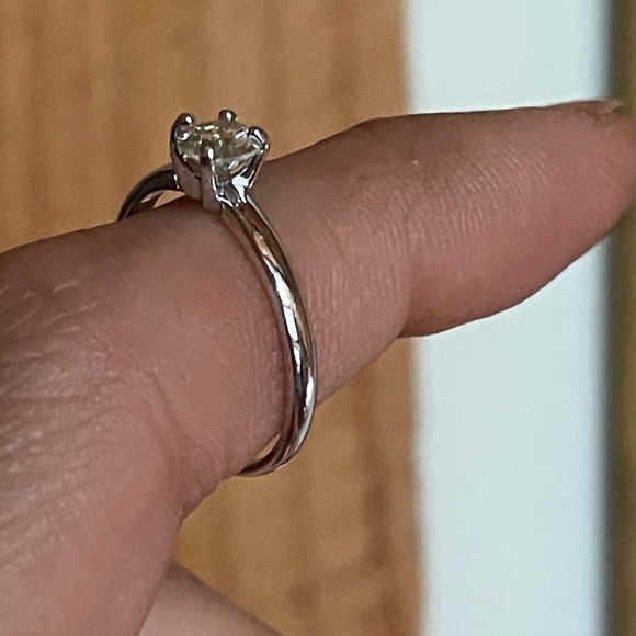 Solid 14k White Gold and Moissanite Solitaire Engagement or Stacking Ring - Picture 3 of 7